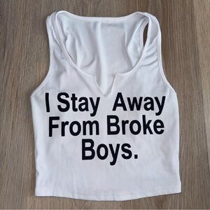 “I Stay Away From Broke Boys” Graphic Black & White Tank Top - Size Small